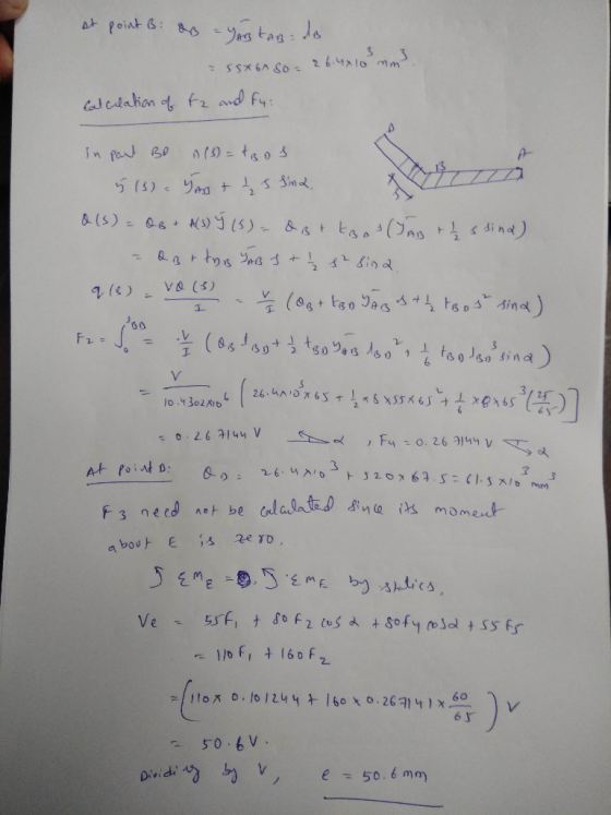 st point B: ds = AB KAB= do = 55X67 5o = 26.4x10 mm Calculation of tz and fy: in pant BO 0(3) = toos 513) - You & I J Sina. Q
