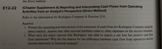 the direct method. E12-22 (Chapter Supplement A) Reporting and Interpreting Cash Flows from Operating Activities from an Anal