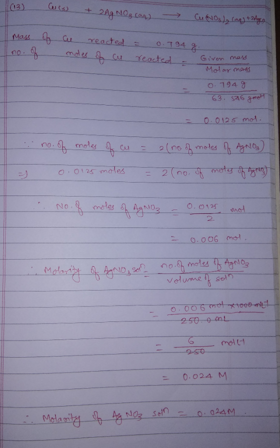 013) Ceils) + 2Ag NO ₂ cap) → Cu (NO3)₂ (aq) + 2Agg of mass no. of cu reacted = 0. T94 g. mates of cu reacted - Given more Mo