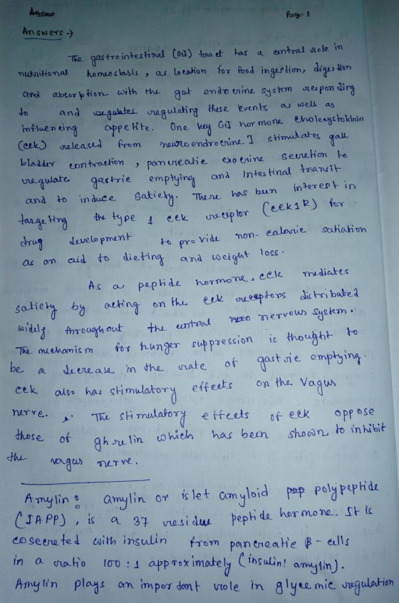 Anfo Page 1 Answers nutritional and as well as influencing ve has been the type A cek receptor (cek1R) for non calorie pro Th