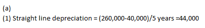 (a) (1) Straight line depreciation = (260,000-40,000)/5 years =44,000