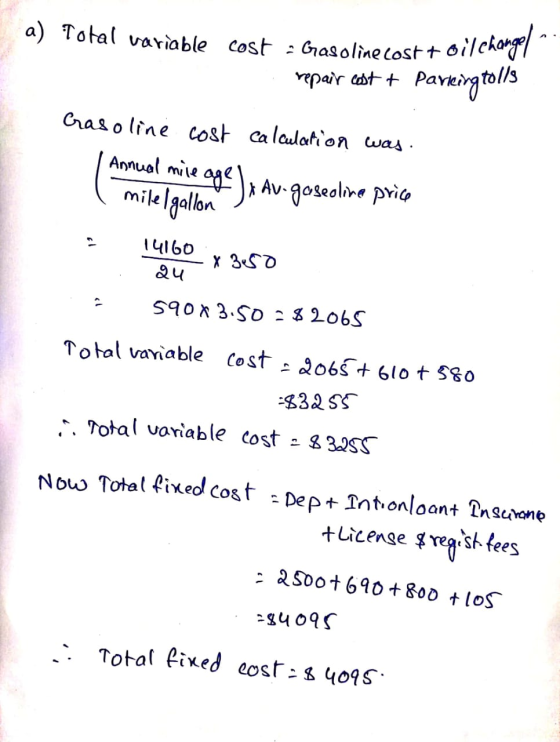sileknp/ a) Total variable cost : Gasoline costt epair cat Paveingtolls Craso line Cost calaulaton was Annual mile > Av-gose