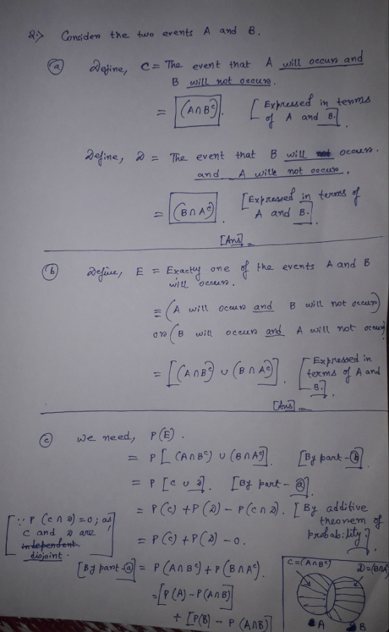 Considen the two events A and 8 atins, C The event that A witt oecun and B will not oeeuva Expessed in tenms A and 8 apne, A. ℡ event that and A wite not ecun A and B inEhe events A and 8 one f tha events A and B (A witl oceuvo and B wwilt not deeur on (B will occun ant. A will not ơceuy Expressed n toxms of A and de meed, re 04トart← @ P(c) +P ()P(n2 theo pem clemententare /1 =r@tr@-o - diojoint P(A) -P(anB)