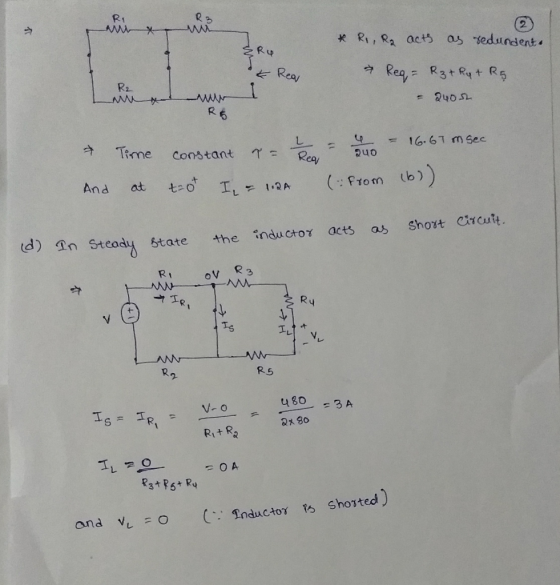 2. Rク R1 ウ γ acts as short Cruit. In Steadu state the inducto Rt Ry Ts R 5 29 and VFO ( Inductor t Shosted