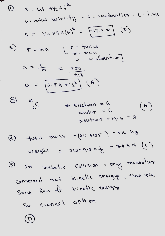 s=ut tl2ft² u= initial relocity f acceleration ,t= time 137.5 m (0) s= Y2x3x(5)² 1 F =ma F = force m - mass as acceleration 5