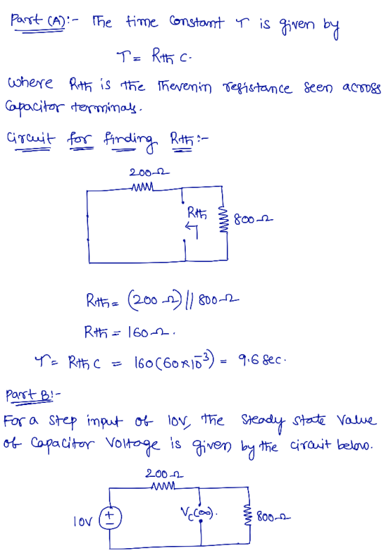 Parrt CA) he time Constont is iven by C- where Rth is the hevenin pegistance Seen acovg Copacitar temmo GTCuit for frdirg Rt