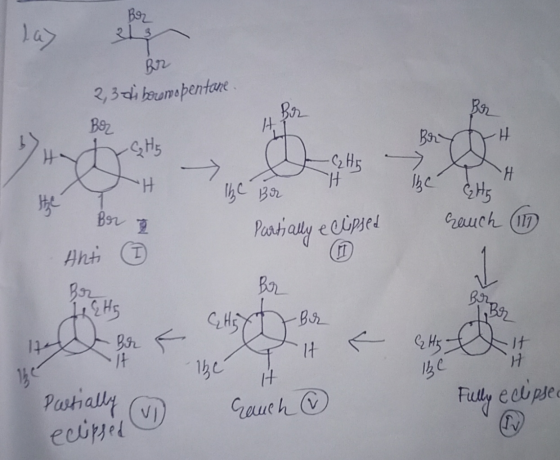 Bor Br 2,3 di bromspentane Bor Br Boz A H • C₂H5 ya - C2H5 H. H be the H сен Gauch (117 The Br Partially Bor 2 eclipsed Anti