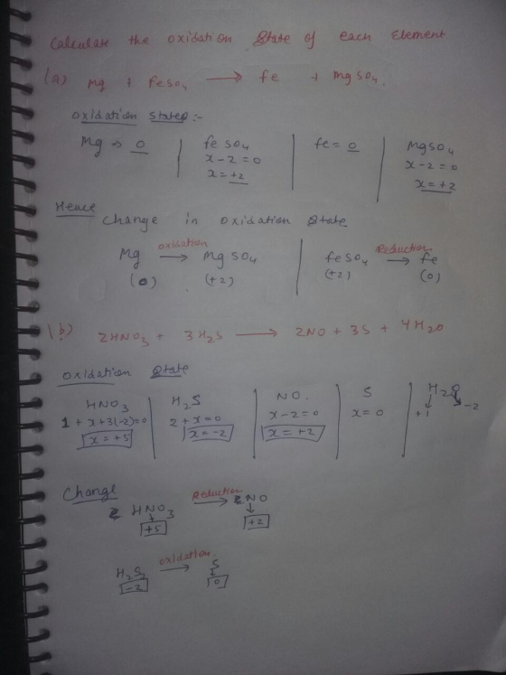 Calculate tho oxisati gate 어 each Element fe sou Hene chanae inxid attan aute oxidohan s o (t 2 ) Co ) b) 2 HNO 3 -2 Chang ox