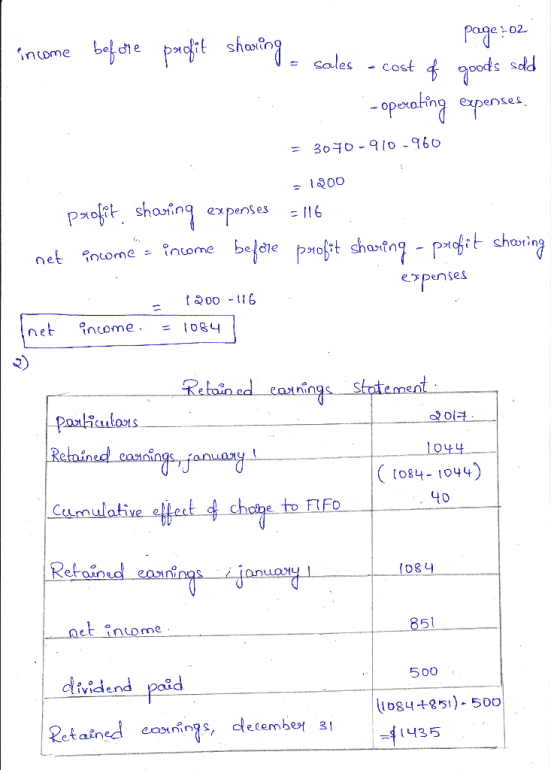 -02 bof che pacfit showing income cales - cost f goods sdd - operating expenses. = 3070 - 10-960 - 1200 paofit, shasing expen