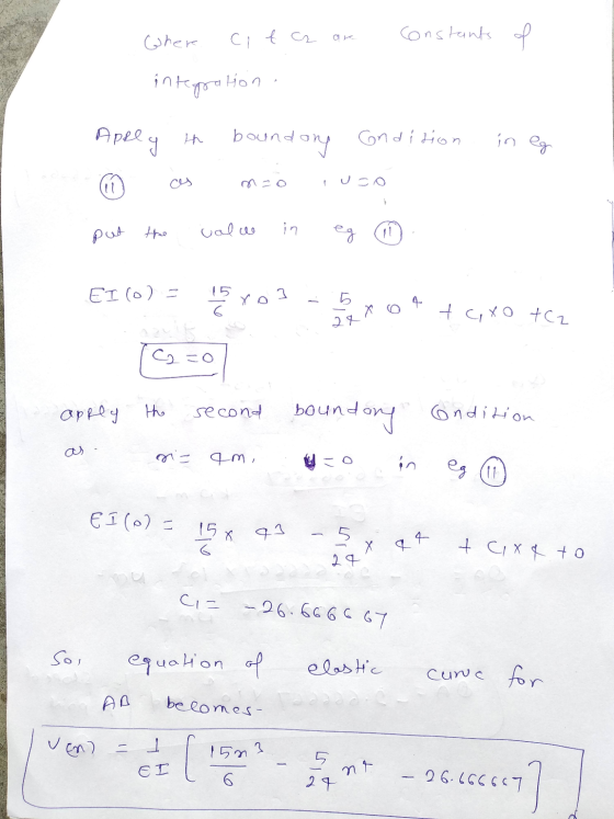 Where Ciť z ar constants of in tpralon Apply th boundary ondition in eg Jso put the calu in eg 11 EI(O) = 15 ход 5 tcixo + C2