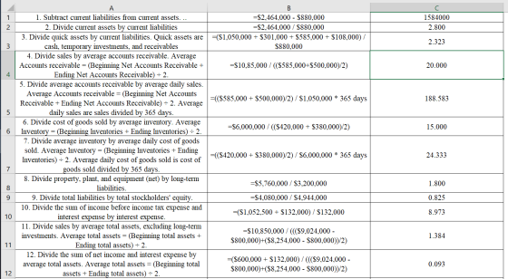 1. Subtract current liabilities from current assets. .. =$2,464,000 - $880,000 1584000 1 2. Divide curent assets by current l
