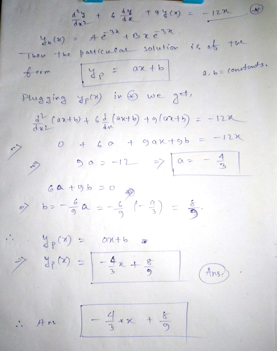 6 dy du toy (n) dy dur 122 + Yu (4) A e 34 - Bren. Then the particular solution axtb ory yp a, b= constants, we Plugging 4p(