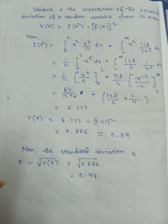 Varciance is the axpeetation f-ta 2quar deriation f a random varciab la fromrts mea V (x)= Now 23 128 32S d 12 8 -7 3 2 128 2