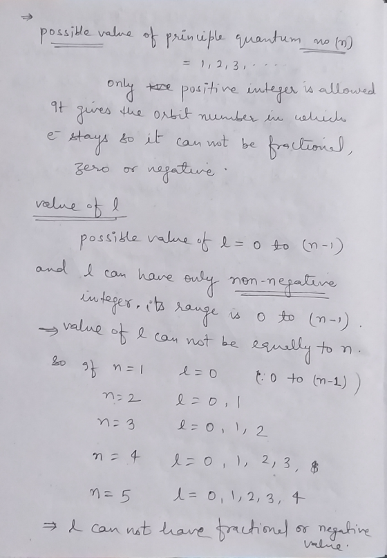 possiHe value of prinuple uantum 1, 2,3, is allowed positine ilejes onli ies oit can mot be ion fhe Ontit nunler u ualid ays