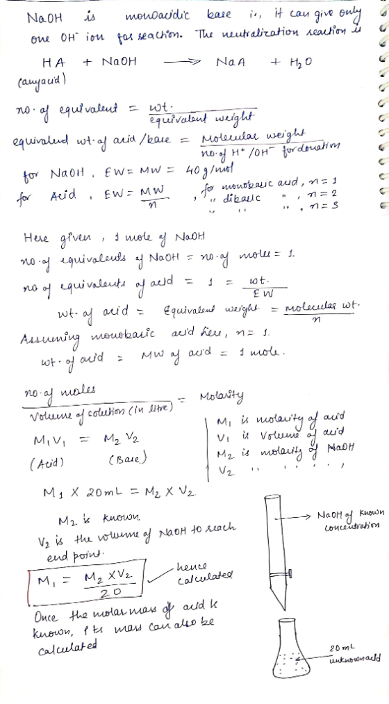 NaoH is menoavdic in, # cau gueвиg one OH iou fai seachn. Th nutraliration seauion i base НА NaOH H20 NaA (asyauid) no a equi
