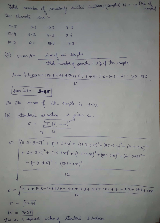 Titel number of randomly sliced, austuvas (semples) N = 12 ( somhed The elements are :- 5.5 5.6 13.3 7.8 13.4 7.5 9.6 10.5 6.