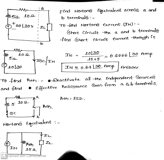 та 50 102 t p 101307 Find Nortons Equivalent acroce a and b terminala: - To fend Nortons current. (IN): - Ghort Circuit the