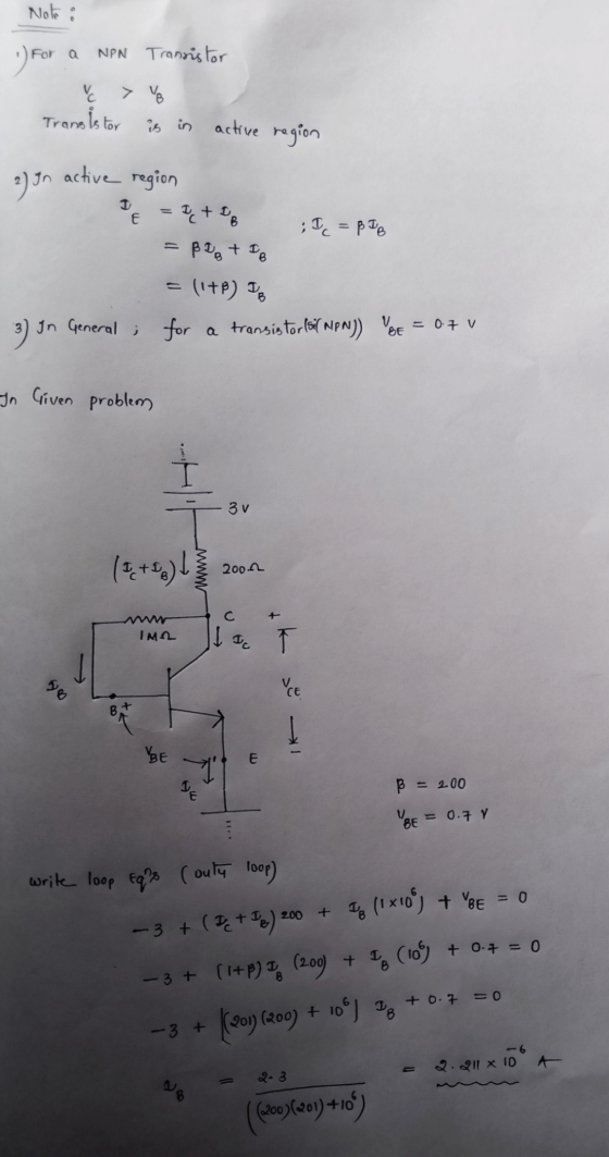 Note : For for a NPN Transistor ve Transistor is in active region 2) un In active region = 1+ De E I c = Big BITI = (+P) DE