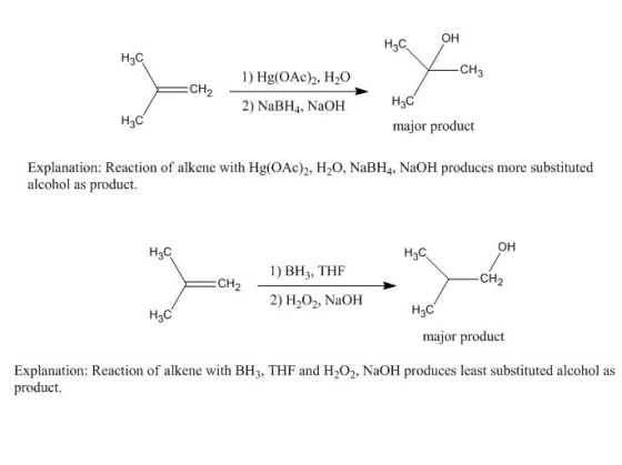 нсон нас — сня 1) Hg(ОАс),, Н,0 2) NaBH4, NaOH нас нас major product Explanation: Reaction of alkene with Hg(OAc)2, H2O, NaBH