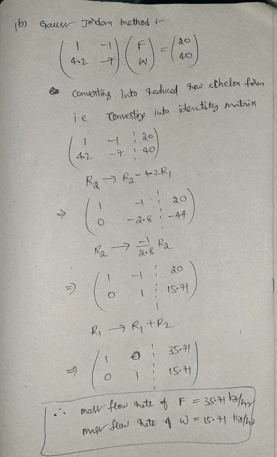 R2 R2 mest flow note of w=15.71 totho ib Gauss Jordan method :- 3) (0) 649 4.2 Converting into reduced row ethelon folui Conv
