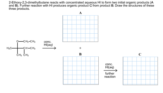 2-Ethoxy-2,3-dimethylbutane reacts with concentrat