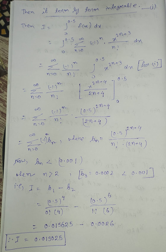 Then eb term by term integreable. _ ;) jos fra) dx sa en Them I- 2n + 3 ni 0.5 .2243 da [fost (6) nzo na 20+ 4 20+4 no ก) 0 3