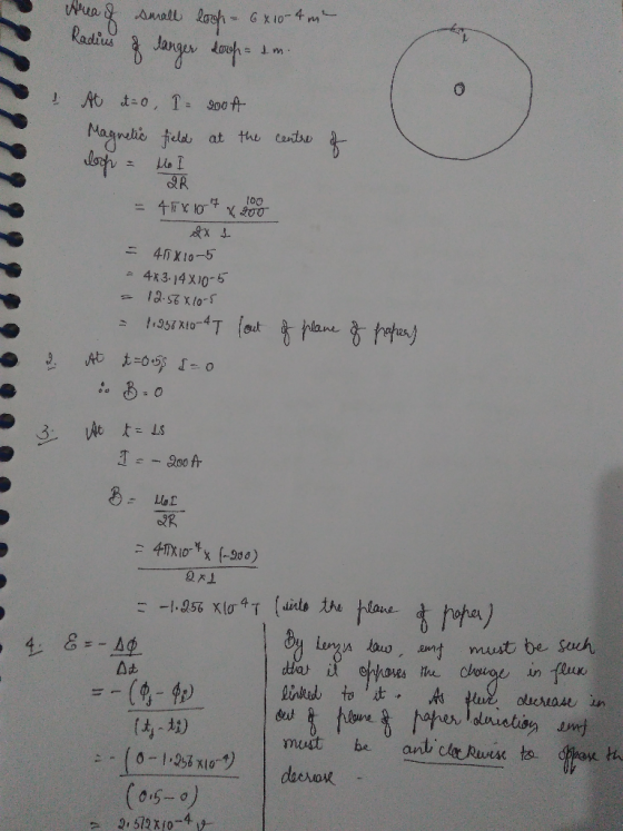 222222222 rea of small looh - 6 x 10-4 m Radius of langer doroh = tm. At eto I - 2004 Magnetic field at the centre loh = to I