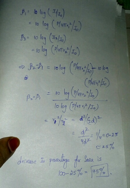 B = 16 log (1) to) - 10 log (Plumn/to) B- 10 log (12/50) - 1o log (Platyz/ 50) Pad. = 10log (P413/07 1069 Chantal B = 10 log