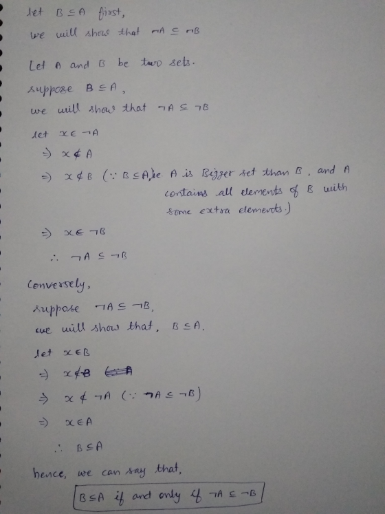 let BSA first, we will show that A C B Let A and B be tavo sets. suppose BCA, we will show that AS 7B det XE TA - x¢ - X&B (: