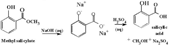 он о Na OH O OH H,SO OCH salicyli c acid NaOH (aq) + (aq) Na+ Methyl sali cylate 3