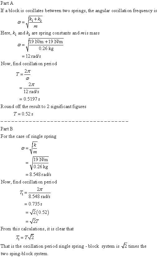 Part A If a block is oscillates between two springs, the angular oscillati on frequency is M2 Here, k, and k, are spring cons