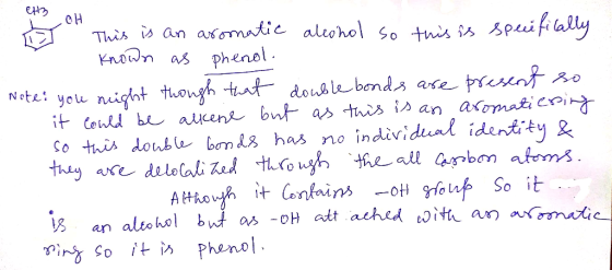 CH3 OH This is an aromatic alcohol so this is specifically known as phenol. Note: you might through that double bonds are p