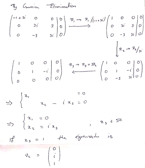 By Gaussian Elimination - + 0 0 o R, → R,/[-+31) / 3i 3 O 31 0 0 3 0 g o -3 30 o -3 31 R. R2/31 0 0 - R3 R3+3R2 0 1 -( o -3 s