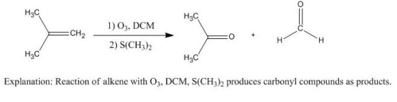 нас нс - - 1, 1) 0, DCM 2) S(CH3)2 =CH, - —0 * н Н нас нс Explanation: Reaction of alkene with O3, DCM, S(CH3)2 produces carb