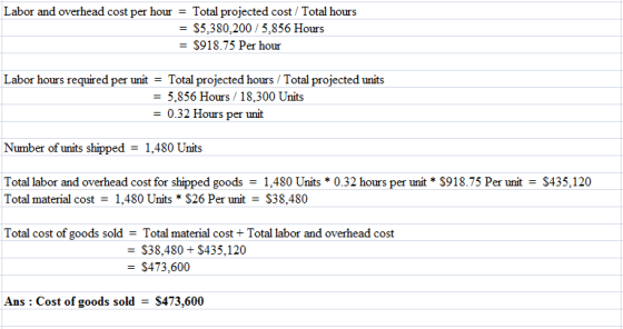 Labor and overhead cost per hour = Total projected cost / Total hours = $5,380,200/5,856 Hours = $918.75 Per hour Labor hours