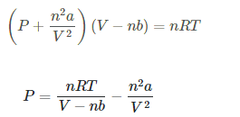 (P+ **) (v – nb) = nRT NRTno P=1- nb V2
