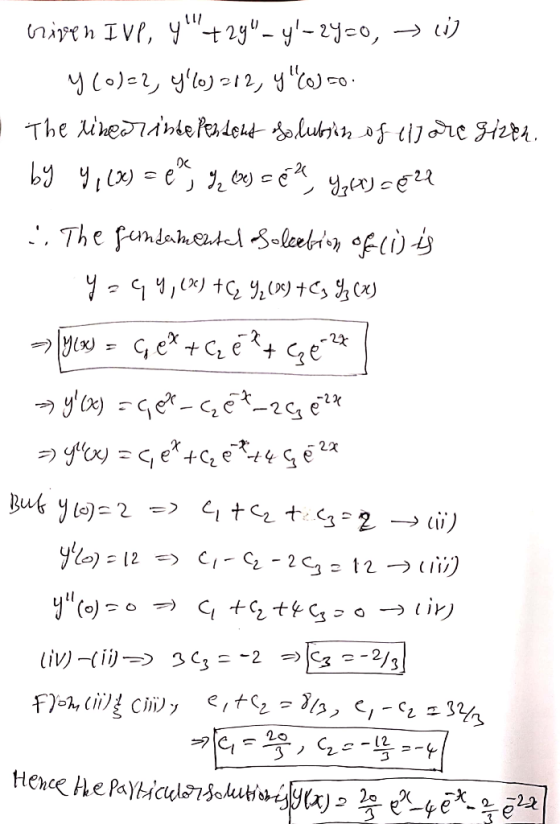 Giren Ive, y+29 – y-2y=0, → () y cole2, 60)912, CU SO. The linear independent Solution of lly are gizen. by Y, (x) = p
