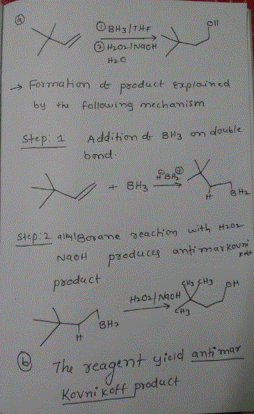 OBH3ITHr oil by t Pollewing mechanism SHep step: a Additon d 8H3 om doutle bnd paoduct #3 8H2 Kevni keff product