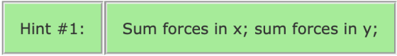 Hint #1: Sum forces in x; sum forces in y;