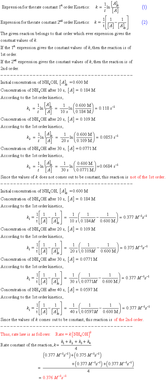 Expression for the rate constant 14 order Kinetics: k = - In Expression for the rate constant 2010 order Kinetics: k = : **[4