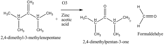 CH2 03 H3C CH Zinc CH3 H3C + acetic acid CH CH CH3 CH3 Formaldehdye 2,4-dimethyl-3-methylenepentane 2,4-dimethylpentan-3-one