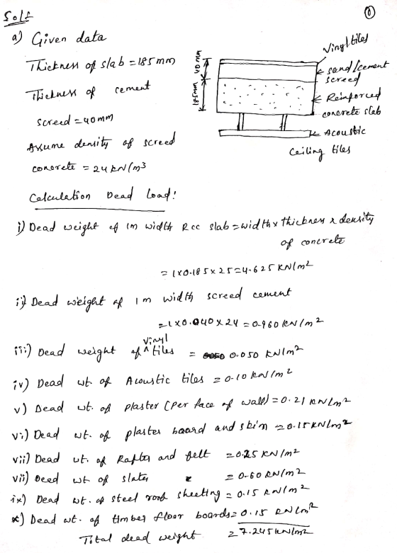 0 solt a) Given data Thickness of slab=185mm Thickness of Vinyl biles how on www581 cement send Icement sereed Reinforced con
