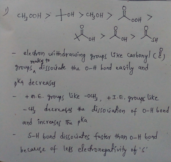 CH, 004 > to Y CHOH > LOH> - electron withdrawing groups like carbonyl cd, makey to groups, dissou ate the 0-H bond e pKq dec