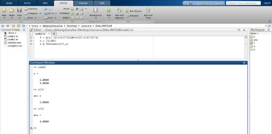 HOME PLOTS APPS EDITOR PUBLISHH MEW ( Search Documentation Log In Find Files Insert Run Section E, compare dGoTo. Comment & A