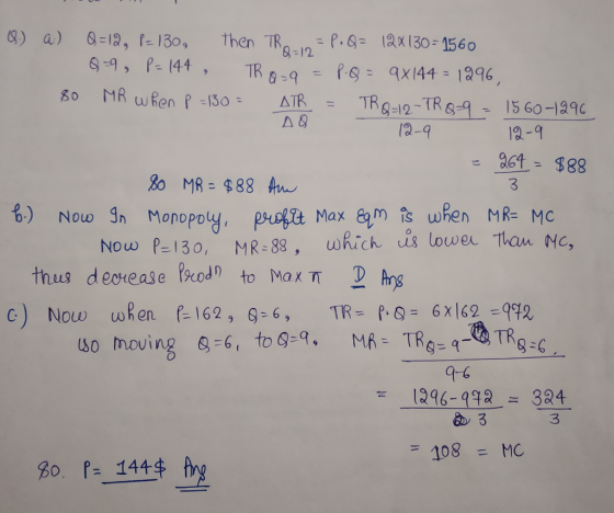 ) ) 12, f-130, The. 12x 130- 1560 9-12 10-q 10-9 Max E9m is when MR= MC lso moving &=6, toG-9, MA- TRG-q.GTR5-G 9-6 1296-992