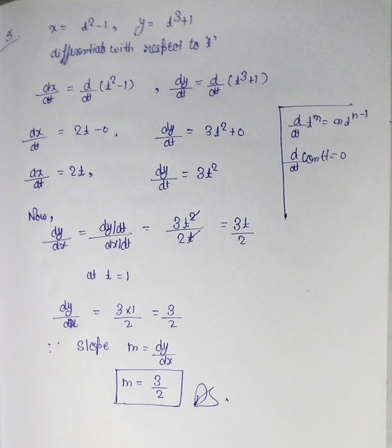 2-1, ya 13+) differentiab with suspect to d (t²-1) dy - do (+371) dt at nanthi dy - 34²+0 = 2t-o, dx det at a conto 25, at dx