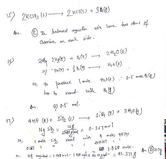 :57 2KC103 (8) 2 Keils) + 30(3 two alors of - Ans. Ô the balanced equation will have Chlorine on each side. R Chorine on ear