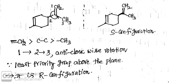 Tihi olis-configuration =che> 0-C > -CH2 :> -CH2 :? ? ? ) 1+2+3, anti-cloek wise rotation least priority group above the pla