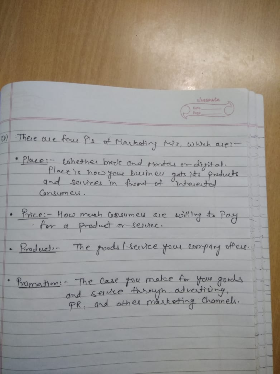 classnute Duste Page e 2) There are four is of Marketing pix, which are:- • Place - Chether brick and Mortas on Place is how