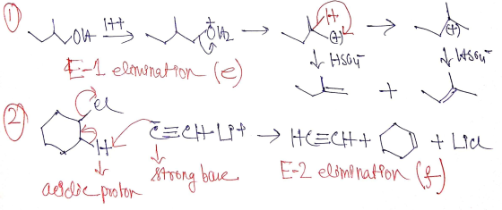 > noult rerou E-1 elimination rel Vor vlason a Hsou B w ECHL14 → HEECH+ + lice acidic proton strong bone E-2 elimonation (el